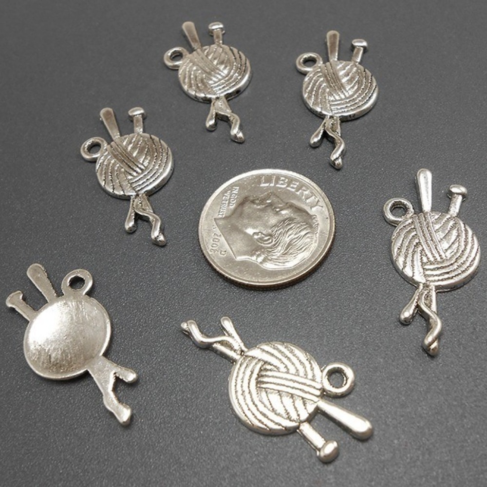 10pcs Knitting Charms silver‎ tone yarn crochet craft fiber art